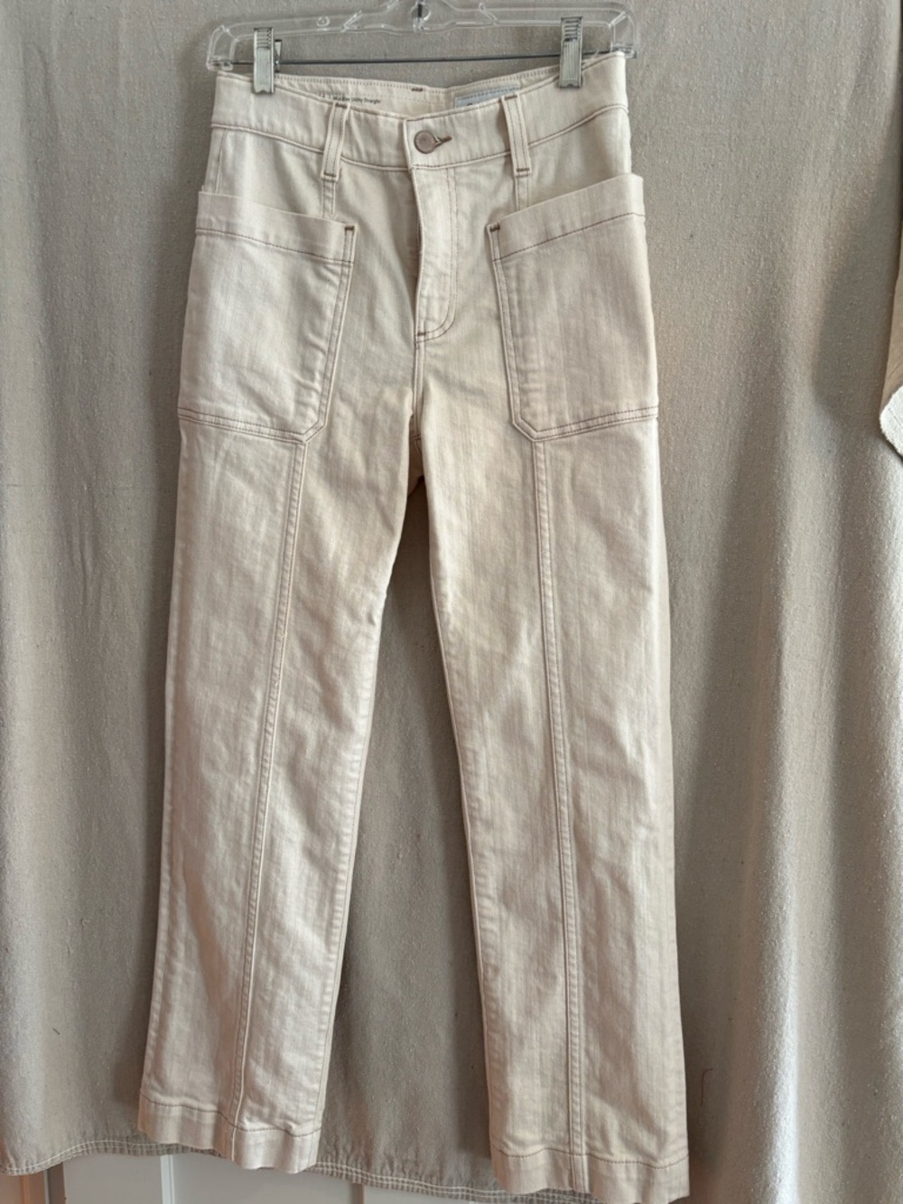 Ag Adriano Goldschmied Cream Mid-Rise Utility Straight Jeans